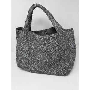 Falor Italia Leather Handwoven Italian Large Tote Shoulder Bag Gray Speck Braid